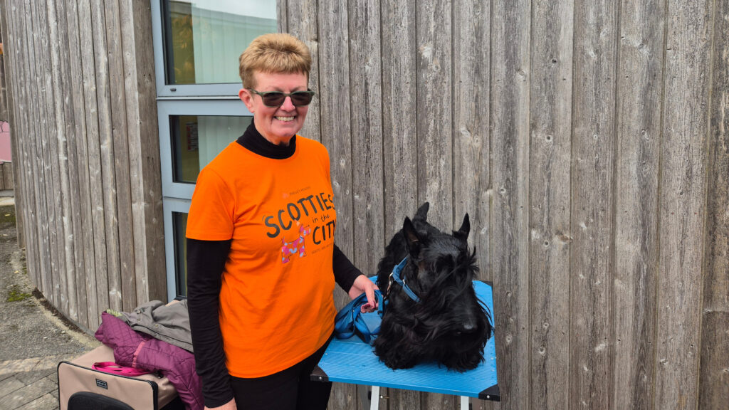 Jane with her Scottie dogs